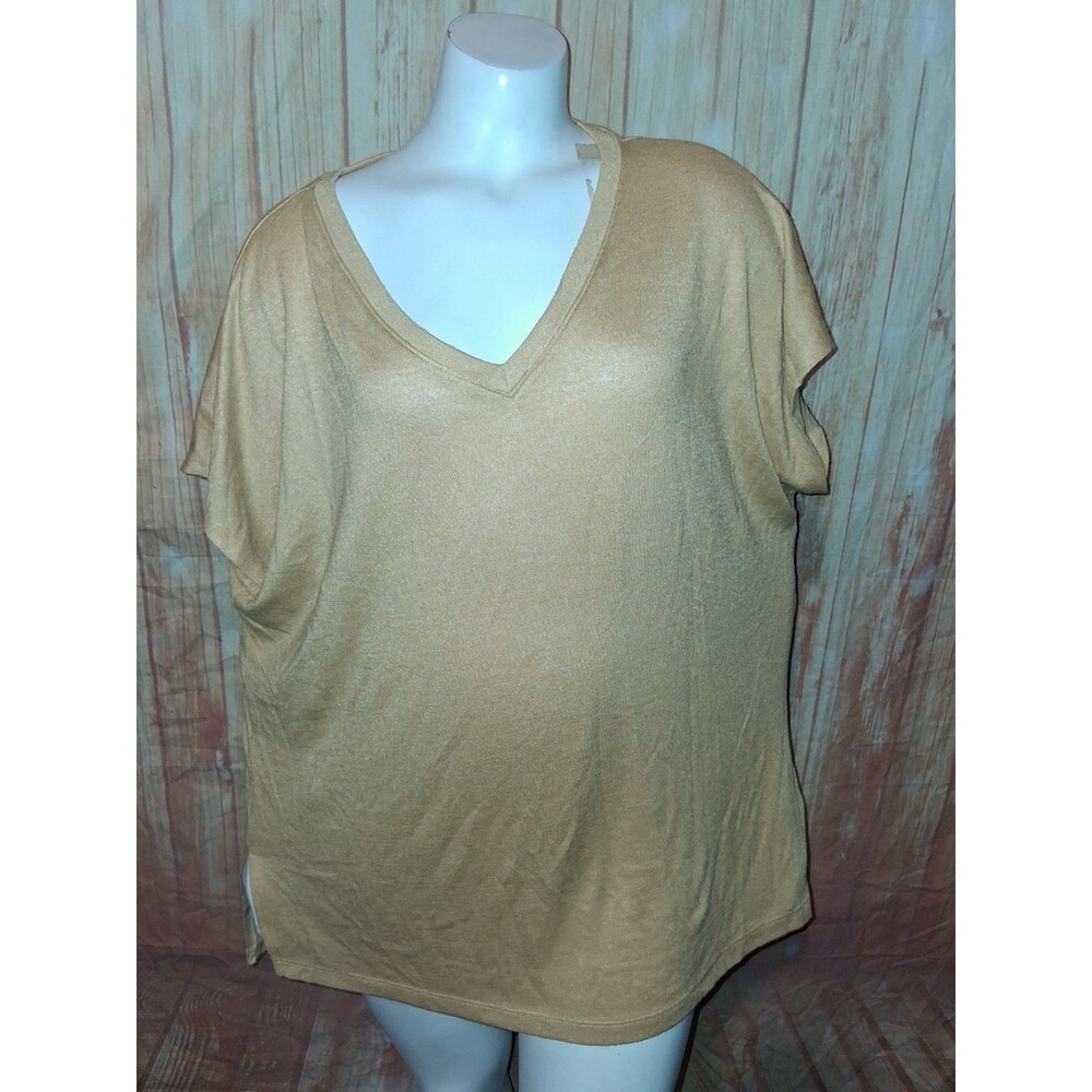 Orvis Yellow Short Sleeve V-neck Pullover Blouse Sz 1X